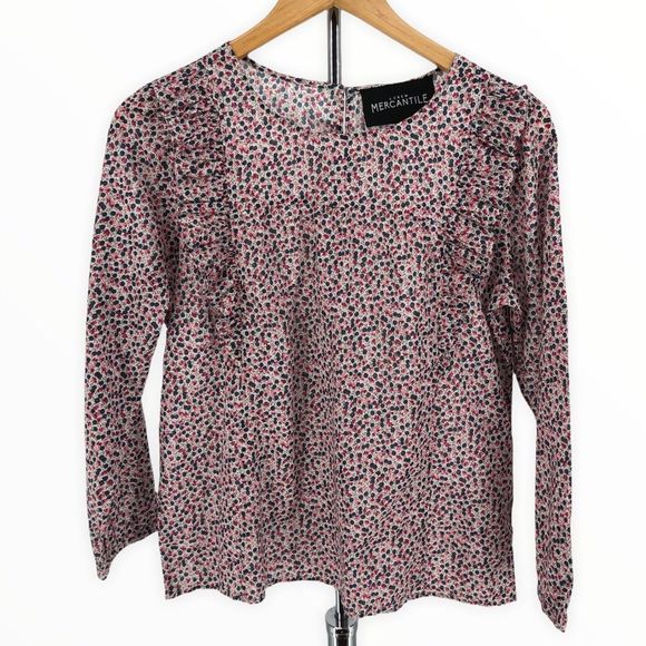 J Crew Mercantile Ditsy Floral Ruffle Trim Cotton 3/4 Sleeve Top NWT - Picture 3 of 12